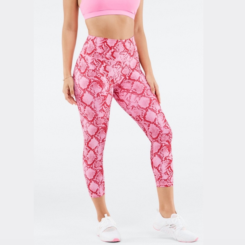 Fabletics Powerhold Pink and Red Snakeskin Leggings Sz S